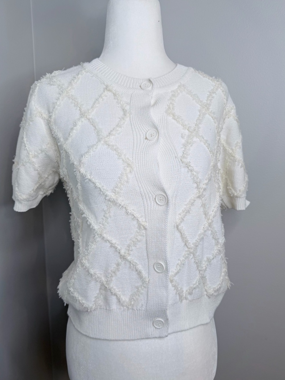 NWT Esme Textured Diamond Knit Short-Sleeve Clara Cardigan